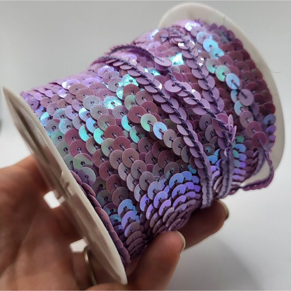 100 yards 6mm Diameter Flat Round Sequin Ribbon Sequins Sew on Iridescent Purple